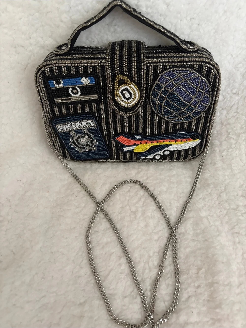 Beaded Travel Motif Crossbody Bag - Black Multi - Picture 1 of 10